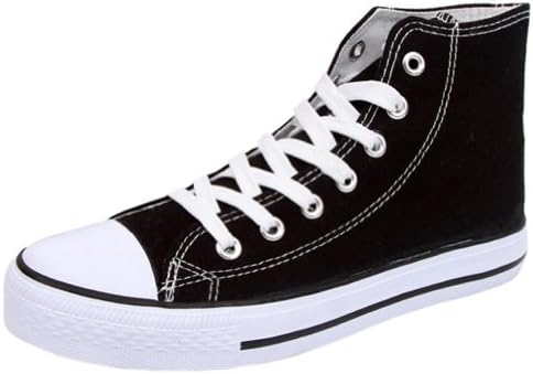 Ace Wome's Flat Sports Canvas Shoes Fashion Sneakers (7, high-top black)