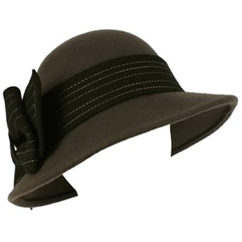 100% Wool Winter Structured Cloche Bucket Floppy Church Big Ribbon Hat Gray Black