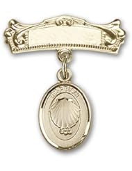 Gold Filled Baby Badge with Baptism Charm and Arched Polished Badge Pin