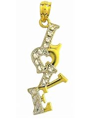 14k Real Yellow White Two Tone Gold Love Heart Charm Pendant