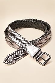 Leather Square Buckle Chevron Weave Jeans Belt