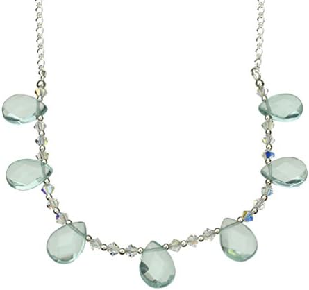 Aqua Color Glass Briolettes Swarovski Elements Crystal Necklace Earrings 16"+2" Extender