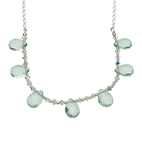 Aqua Color Glass Briolettes Swarovski Elements Crystal Necklace Earrings 16"+2" Extender