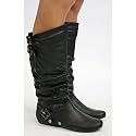 Womens Flat Black Knee High Ladies Wide Calf Leg Boots with shoeFashionista Boutique Bag