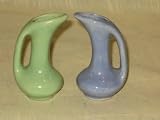 Set of 2 Miniature Pottery 2 1/2 Inch Ewer Pitcher Vase - Green & Blue