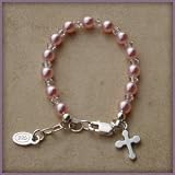 Bella Sterling Silver Childrens Girls Bracelet Jewelry Beautiful keepsake sterling silver bracelet with pink Czech pearls and crystals accented with a darling silver cross - perfect for christenings and communion with a touch of pink! Size Large 6-13 Years. Perfect for Christmas, First Communion, Easter, Graduation, Sunday Dress, Christening or Birthday.