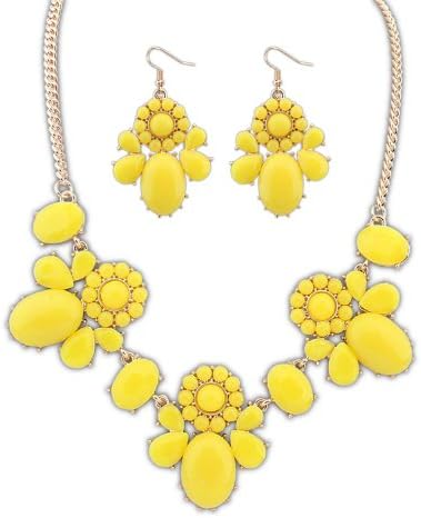 MagicPieces Women's Flower Stone Statement Necklace Set with Earrings Color Yellow