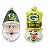 Green Bay Packers Santa Cap and Top Hat Snowman Ornaments