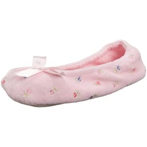 Isotoner Womens Embroidered Terry Ballerina Slipper, Pink, Medium
