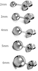 5 Pair Set of Stainless Steel Round Ball Stud Earrings.