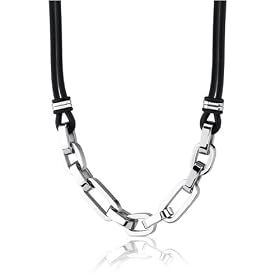Connoisseur Choice: Stainless Steel Multi-Oval Link Dual Rubber Cord Necklace for Men