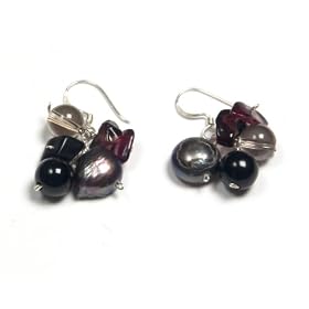 Oi! - E2069 - Boucles d'oreille Femme - Grenat - Perle d'eau douce - Onyx