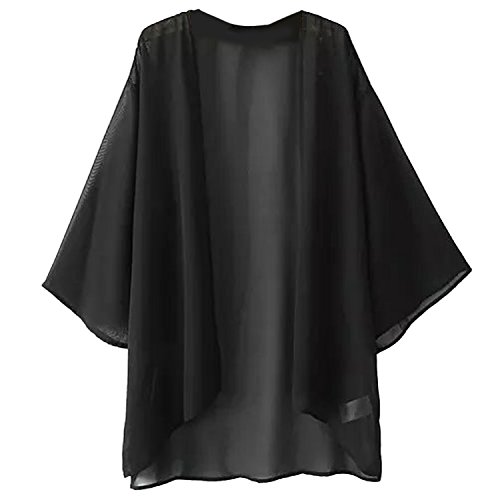 Escalier Women's Solid Light Loose Chiffon Sheer Kimono Cardigan Blouses