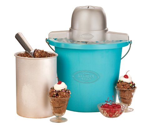 "Nostalgia Electrics ICMP-400BLUE 4-Quart Plastic Bucket Ice Cream Maker, Blue"