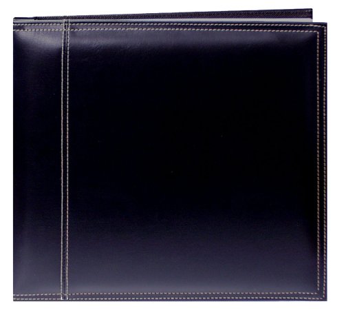 Pioneer 12 Inch by 12 Inch Postbound Leatherette Cover Memory Book, Black on Black