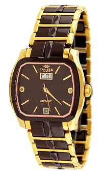 Oniss #ON605-LG4 Women's Sappir Burgandy Ceramic Watch with Gold Trim