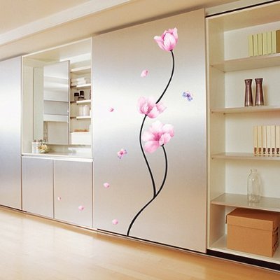 new year Pink Flower Stem Removable StickerB007V7WLZ2