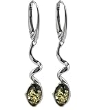 Baltic Green Amber and Sterling Silver Small Twisted Leverback Earrings
