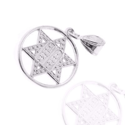 925 Sterling Silver Jewelry, Charm with Star of David and Ten Commandments Design, Adjustable Fit, Plus Free Special Gift Pouch