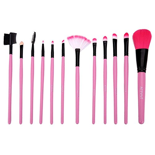 ACEVIVI 12 pcs Pro Vegan Mineral Makeup Brush Set with Pink Pouch