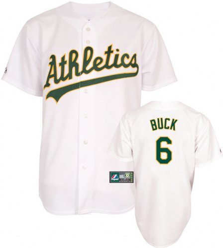 MLB Men's Oakland A'S Travis Buck White Home Short Sleeve 6 Button Synthetic Replica Baseball Jersey Spring 2012  (White, Large)