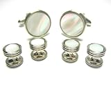 Mother of Pearl Silver Plated Tux Tuxedo Cufflink & Stud Set