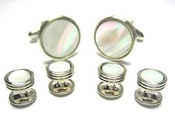 Mother of Pearl Silver Plated Tux Tuxedo Cufflink & Stud Set