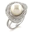 Rhodium Brass Ring with White Pearl - Size: 5-10 Rhodium Brass Ring with White Pearl - Size: 5-10