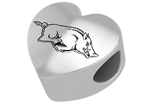 Arkansas Razorbacks Sterling Silver Heart Bead Fits Most European Style Charm Bracelets