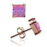 Rose Gold vermeil (24k Gold over Sterling Silver) fiery created Pink Opal stone square stud Earrings