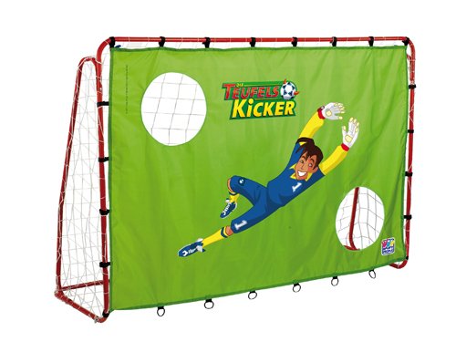 Happy People Kinder Fu&szlig;balltor Teufelskicker mit Wand, gelb-gr&uuml;n-rot, 215x150x75 cm, 76703