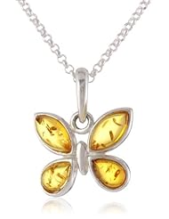 Sterling Silver Lemon Amber Butterfly Pendant Necklace