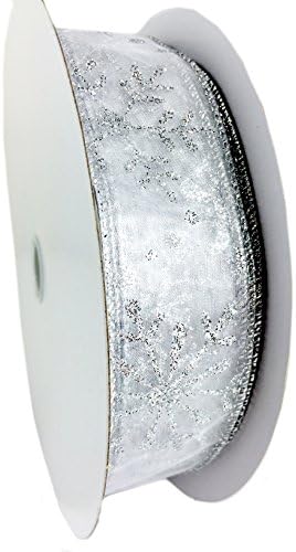 Snowflake Sheer Ribbon Silver 1.5 Inch by 50 Yards Wired