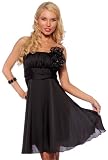 Strapless Empire Flowy Cocktail Evening Formal Party dress with Removable Floral Brooch, Large, Black Vintage Flower