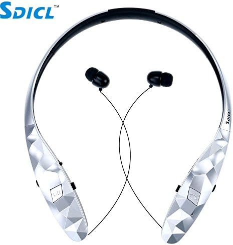 Bluetooth Headphones, SDICL Wireless Stereo Sweatproof Sports Neckband Headsets with Retractable Earbuds for iPhone/Android and other Bluetooth Device (970 SILVER)