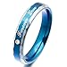 Men,Women's Wide 4mm 5mm Stainless Steel Band Ring CZ Black Silver Tone Blue Valentine Love Couple Wedding Engagement Promise