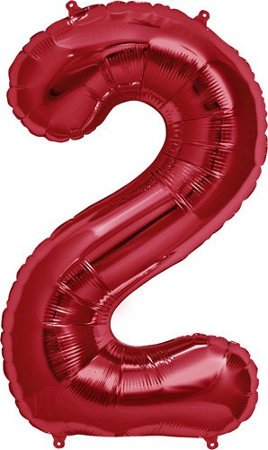 Number 2 - Red Helium Foil Balloon - 34 inch