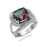 10MM Cushion Cut Natural Mystic Topaz Ring In Sterling Silver 3CT (Available In Sizes 5-9)