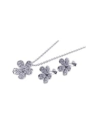 Nickel Free Sterling Silver Pendant & Earring Sets 7 Petals Frower CZ Set