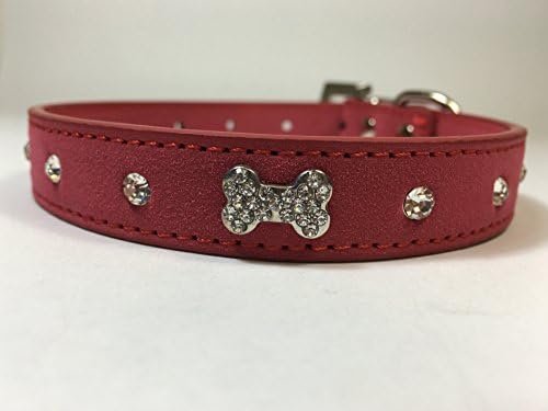Cute &amp; Fun Designer Rhinestone Dog Collar with Diamond Dog Bone! Red-XS