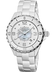 Akribos XXIV Womens AK484WT-N Ceramic Quartz Date Diamond Watch