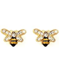 Super Cute Small Crystal Embellished 1/2" Bumblebee/Honey Bee Stud Earrings - Gold Tone