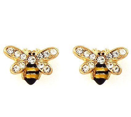 Cheap Girls Jewelry Super Cute Small Crystal Embellished 1/2" Bumblebee/Honey Bee Stud Earrings - Gold Tone For Sale