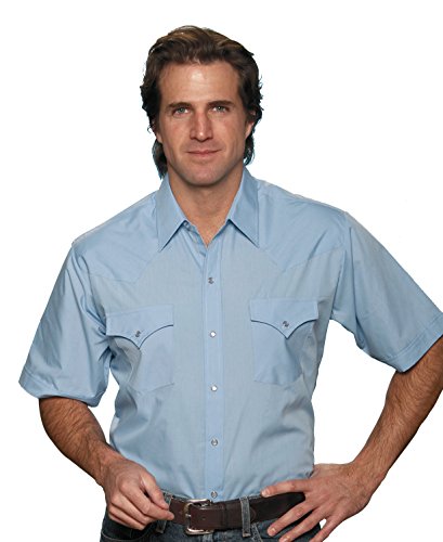 Ely Cattleman Short Sleeve Solid Western Shirt, Blue, XL