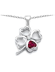 Celtic Love By Kelly (tm) Large 7mm Heart Shape Created Ruby Lucky Clover Heart Pendant in 925 Sterling Silver
