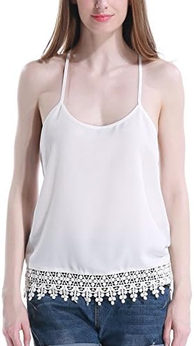 Letitia Women's Fashion Lace Hem Tanks and Cami (S,White)