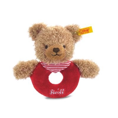 Steiff 237263 - Schlaf-Gut-B&auml;r Greifring, rot, 12 cm Preisvergleich