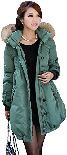 Melete Women's Down Jacket Soft Fur Hooded Long Winter Coat Super Warm Blackish green XXL