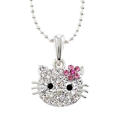 Celebrity Hello Kitty Pink Cz Diamond Rhodium Teen Pendant