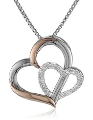XPY 14k Rose Gold, Sterling Silver, and Diamond Double Heart Pendant Necklace, 18" (0.10 cttw, I-J color, I2-I3 clarity)